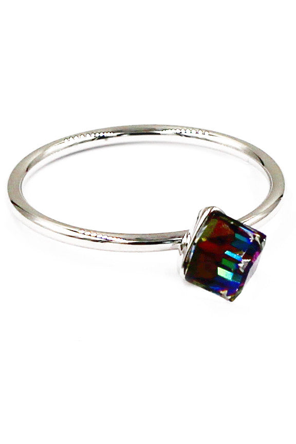 square crystal silver ring