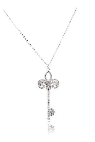 delicate crystal key and lock necklace
