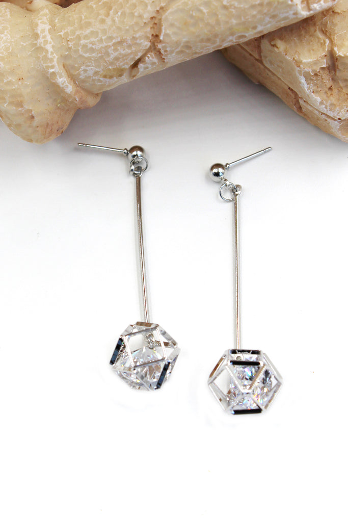 long silver prismatic earrings