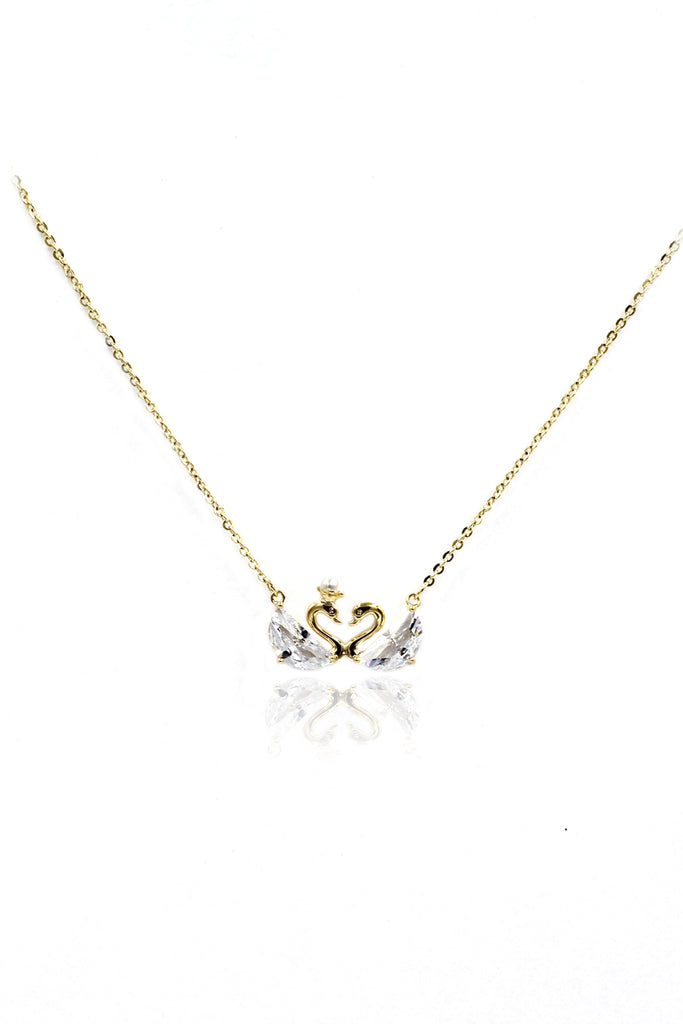 mini double swan crystal necklace