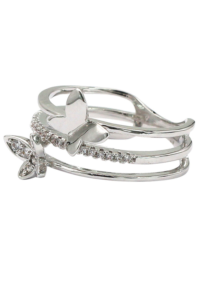 lovely micro small crystal butterfly silver ring
