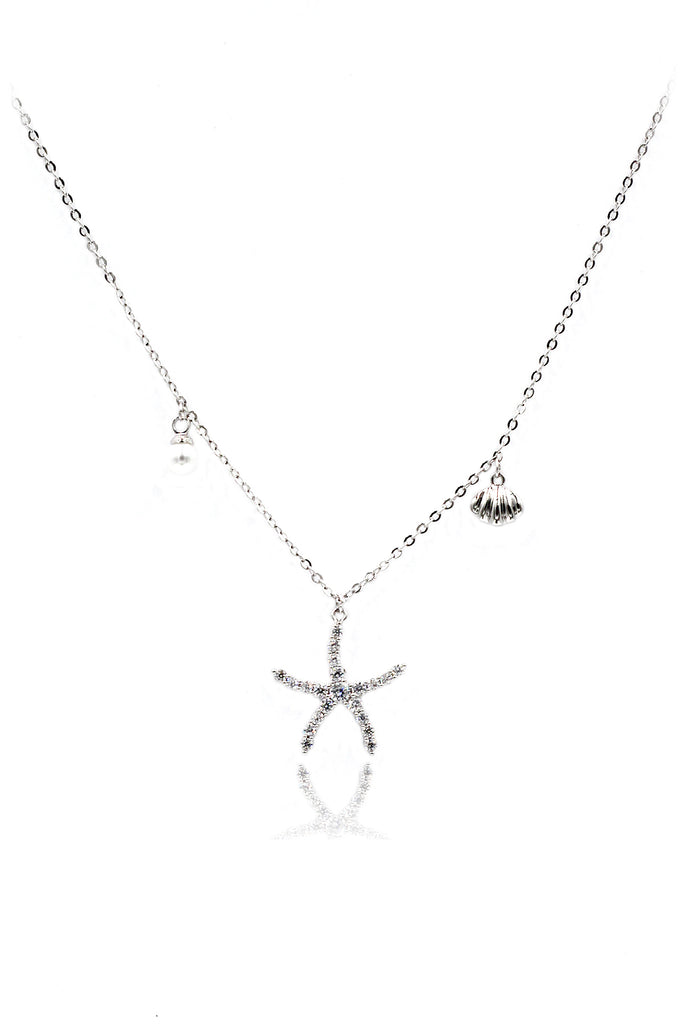 crystal starfish shell pearl necklace earrings set