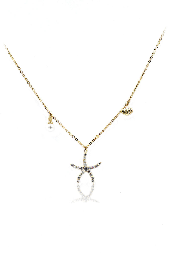 crystal starfish shell pearl necklace