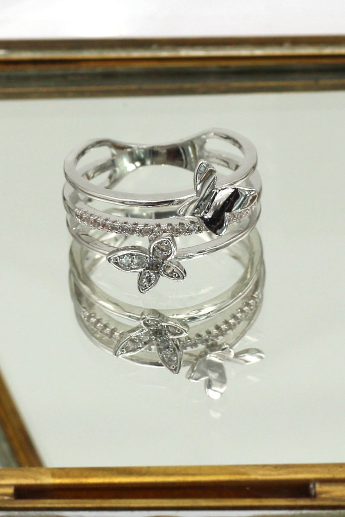 butterfly crystal earrings ring set