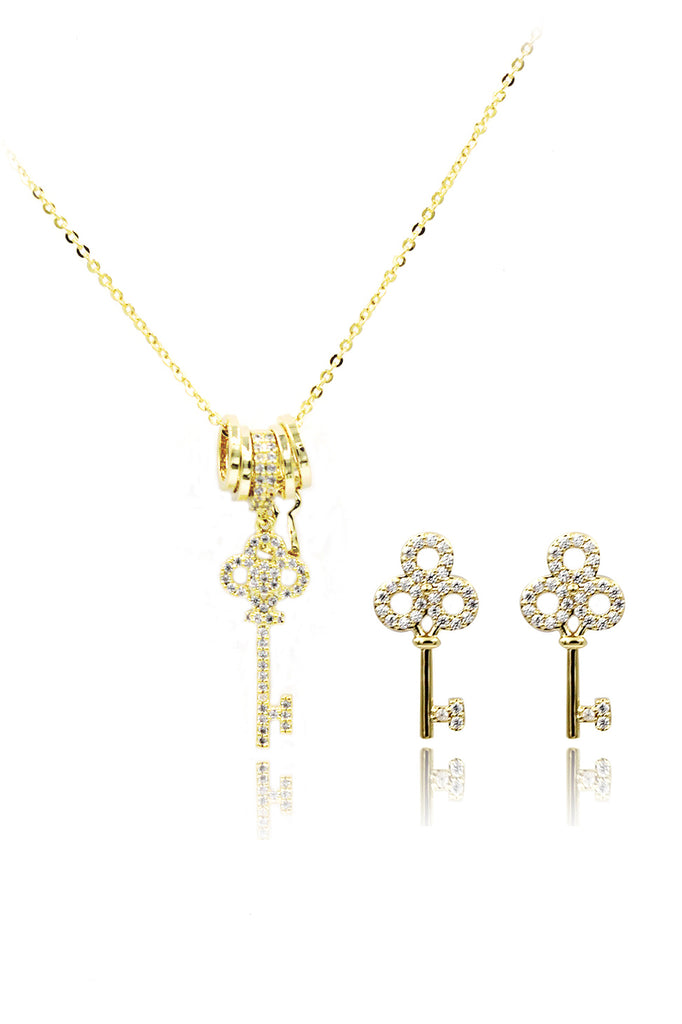 fashion crystal mini key earrings necklace set