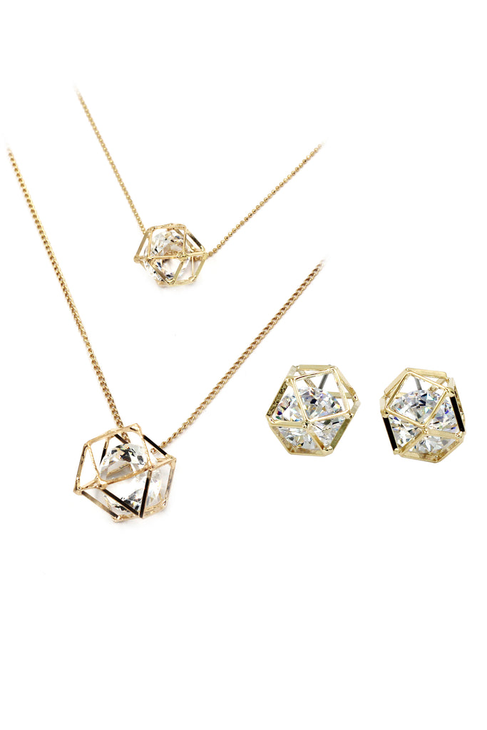 fashion double crystal necklace earrings set