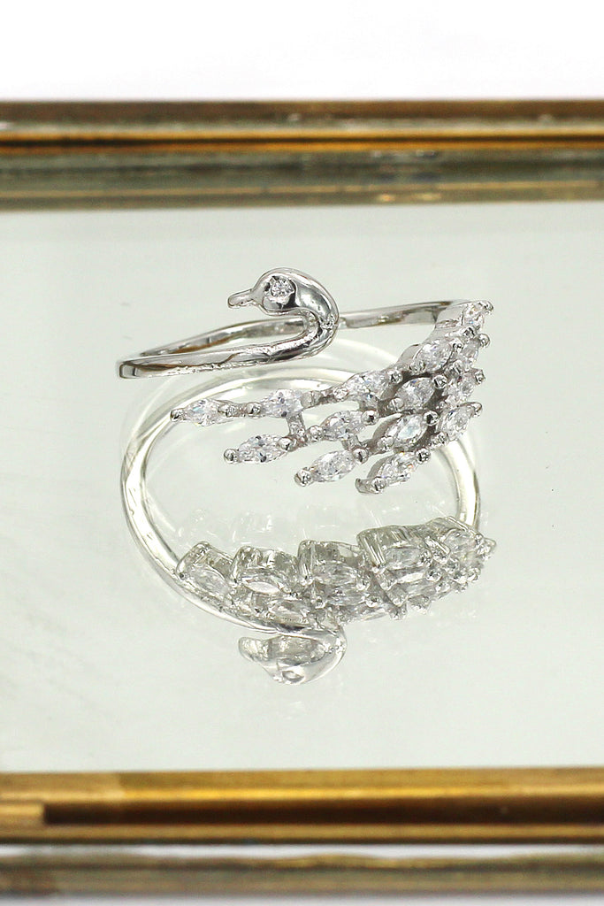 simple mini swan crystal necklace ring set