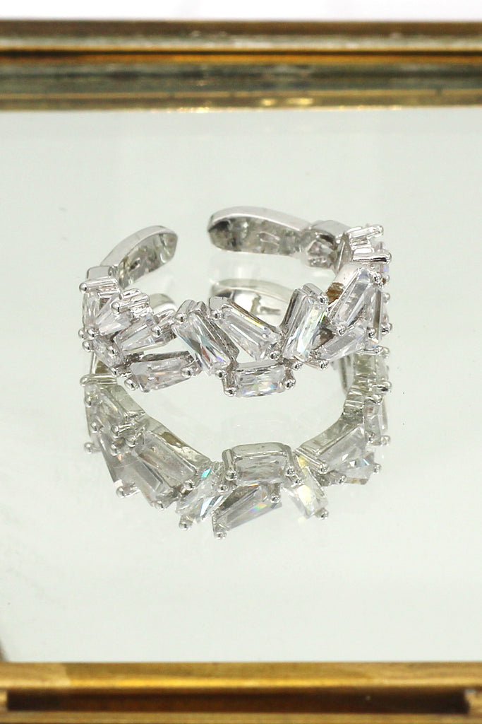 small crystal tiles silver ring