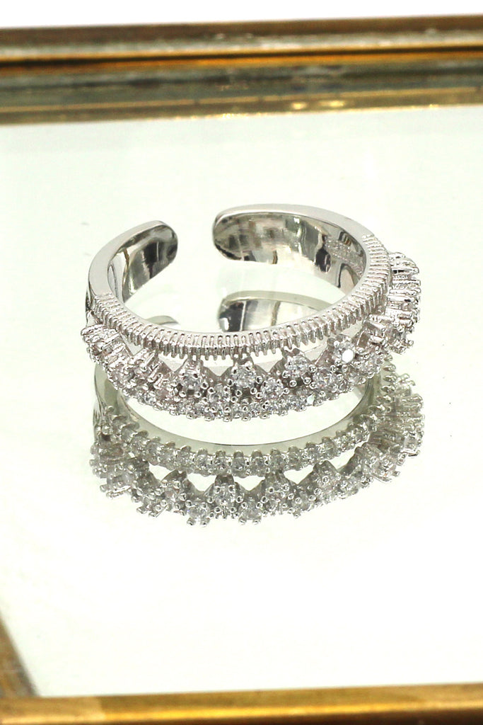 dense micro-inlay crystal silver ring