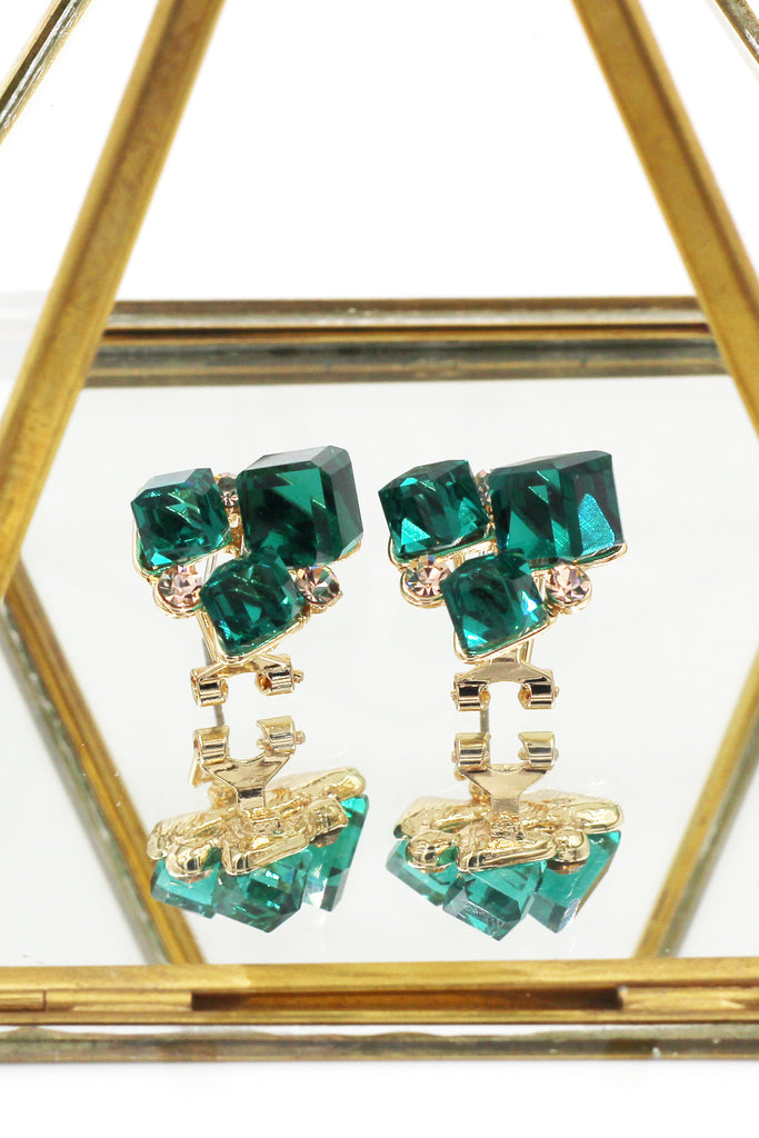 colorful square crystal golden earrings