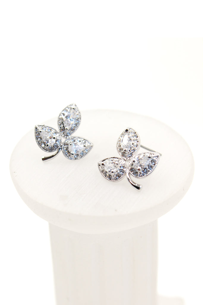 Retro Three Leaves crystal earrings