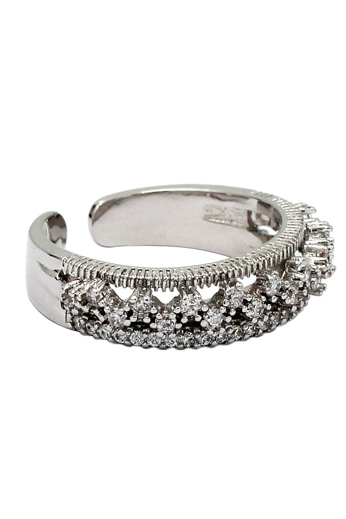 dense micro-inlay crystal silver ring