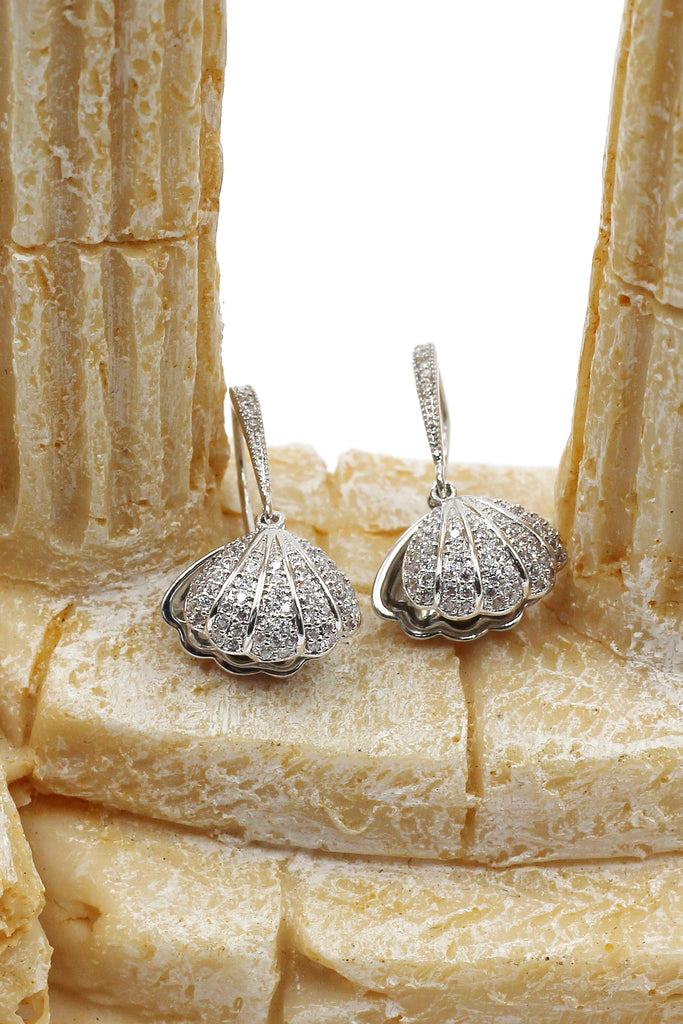 shiny shell pearl silver necklace earrings set