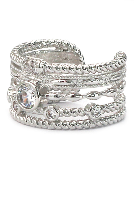 simple multiturn silver crystal ring