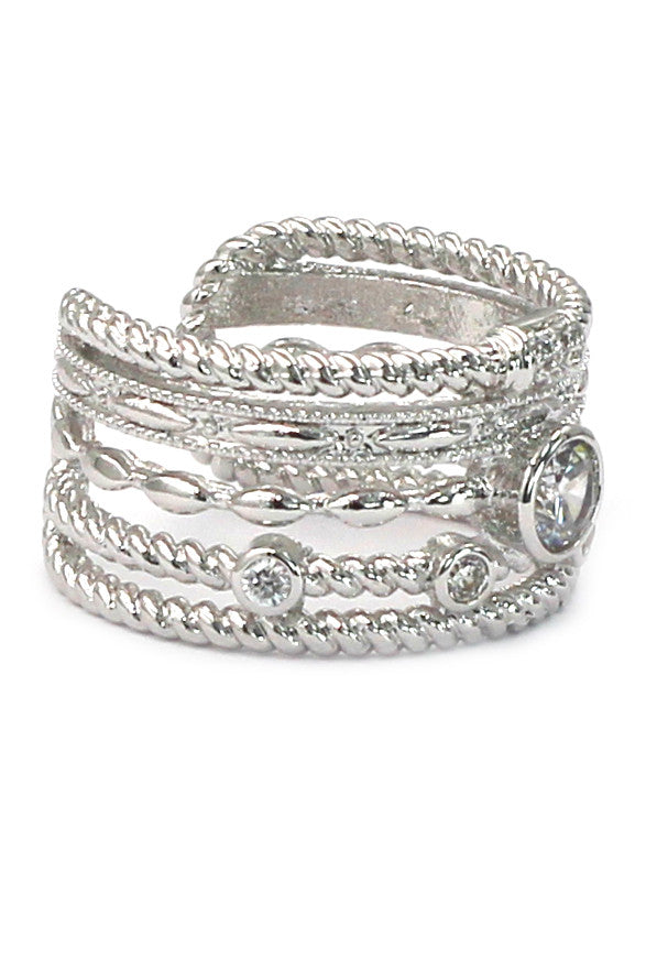 simple multiturn silver crystal ring