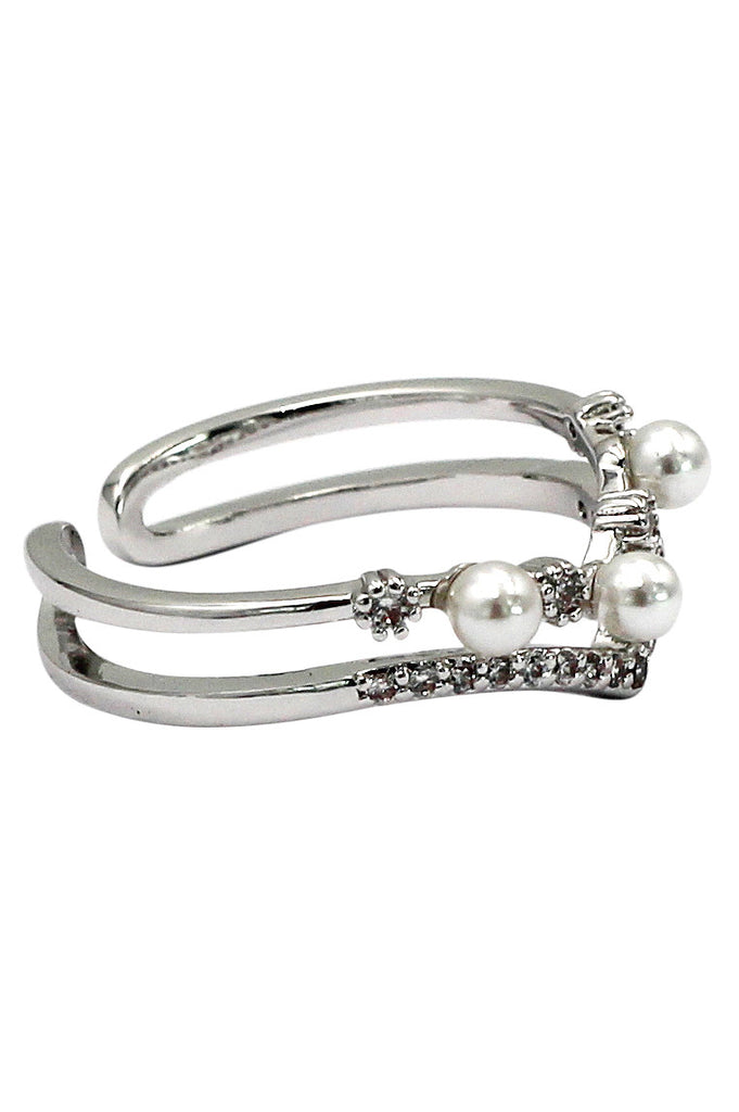 fashion mini crystal pearl silver ring