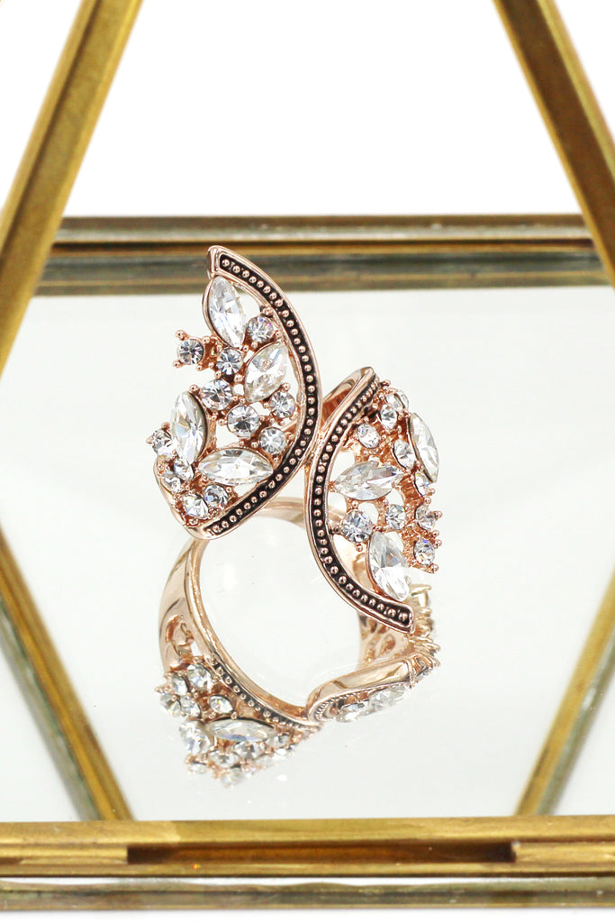 elegant symmetry crystal ring
