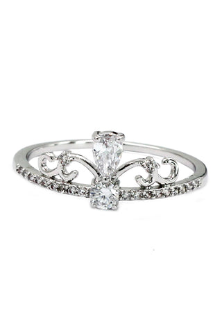 Fashion crystal crown open silver ring