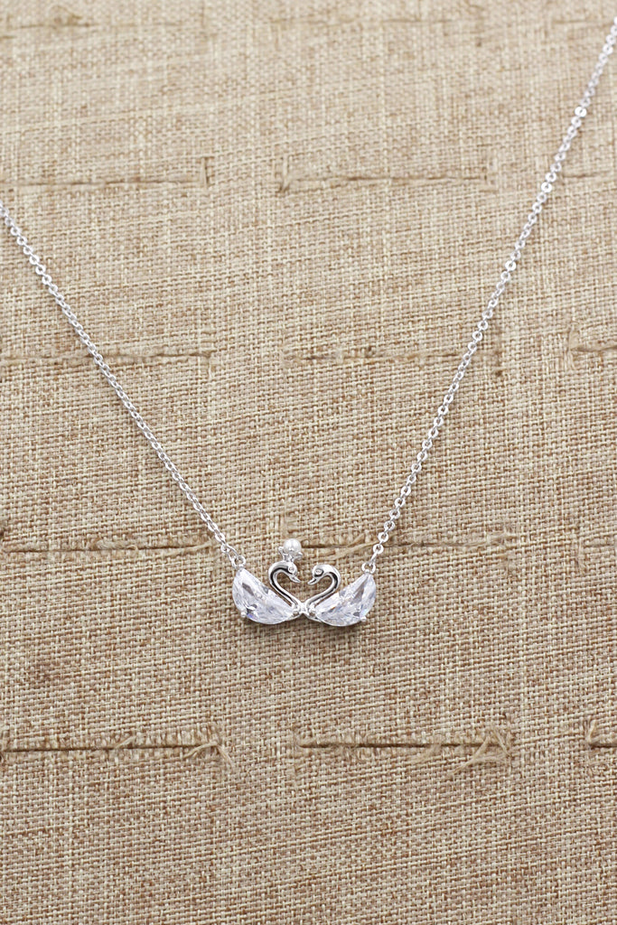 elegant mini double swan crystal necklace ring set