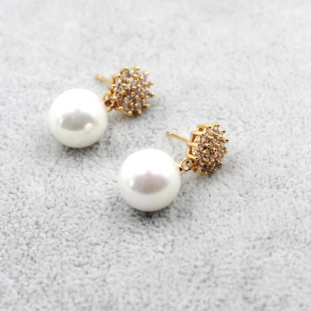 golden crystal flower pearl earrings