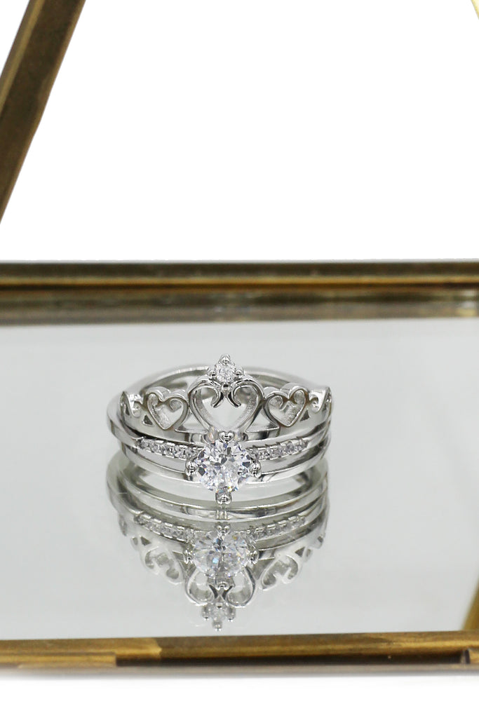 fashion crystal crown open silver ring