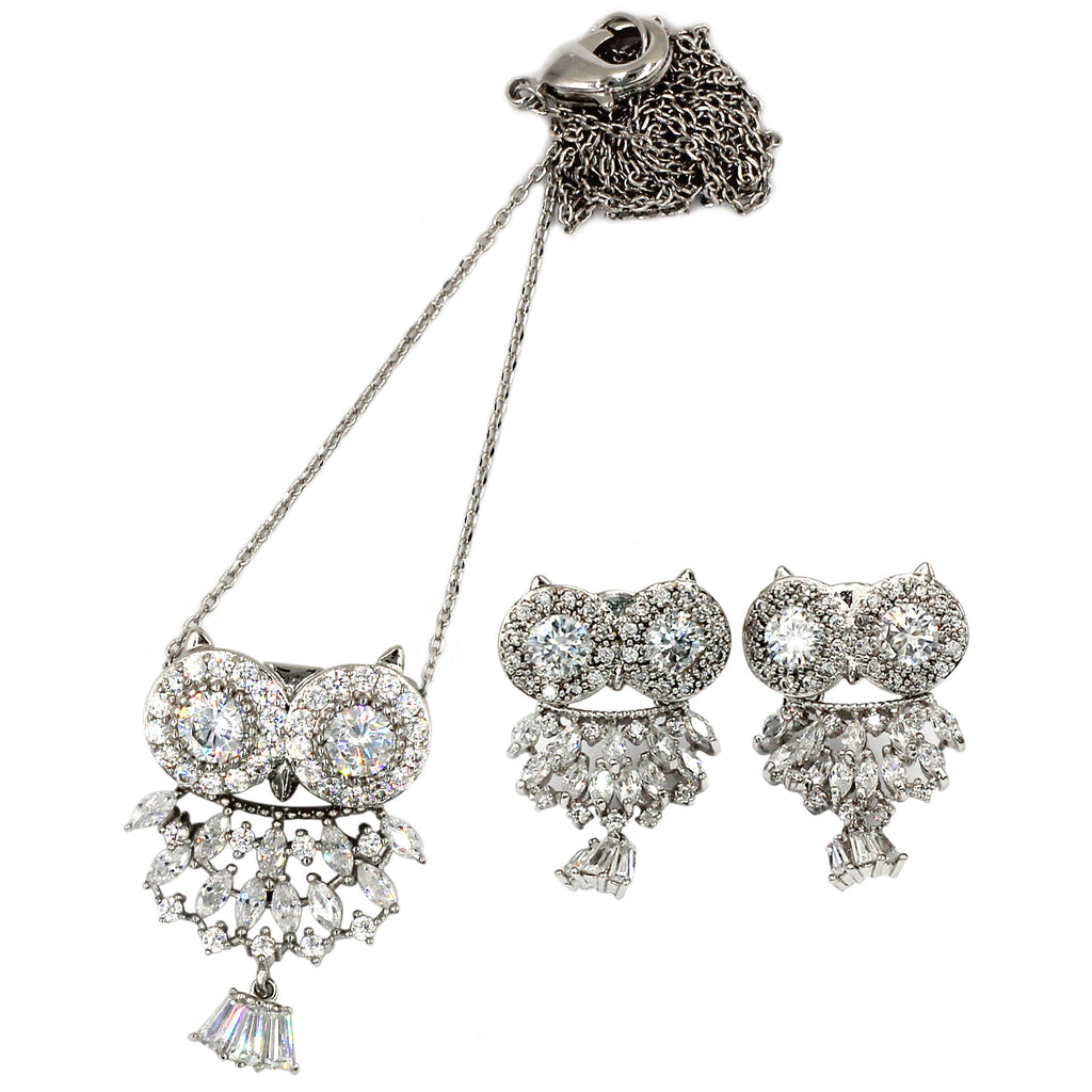 lovely crystal pendant owl necklace earrings set
