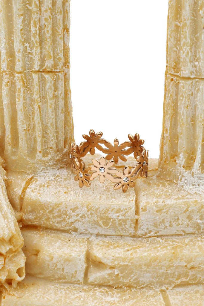 rose gold flower ring earring set
