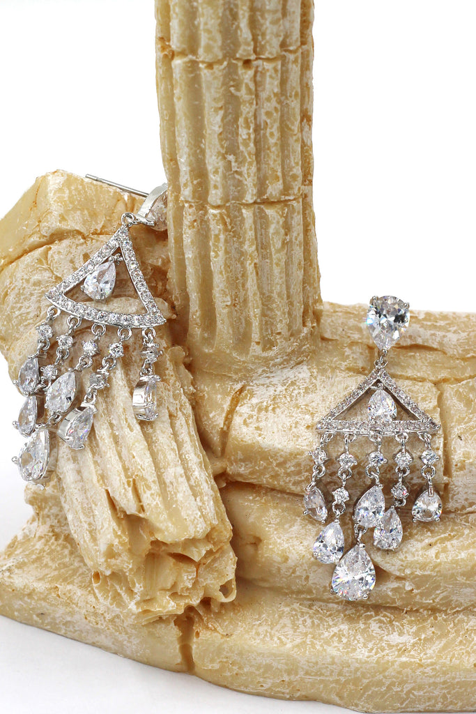 shining triangle crystal pendant silver earrings