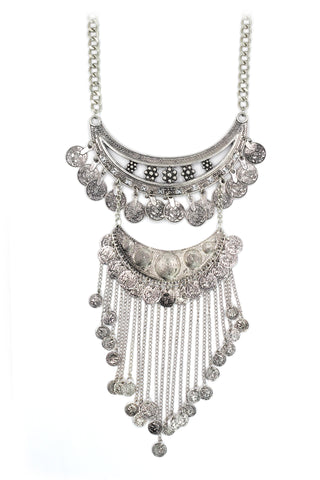Elegant crystal black flower silver necklace