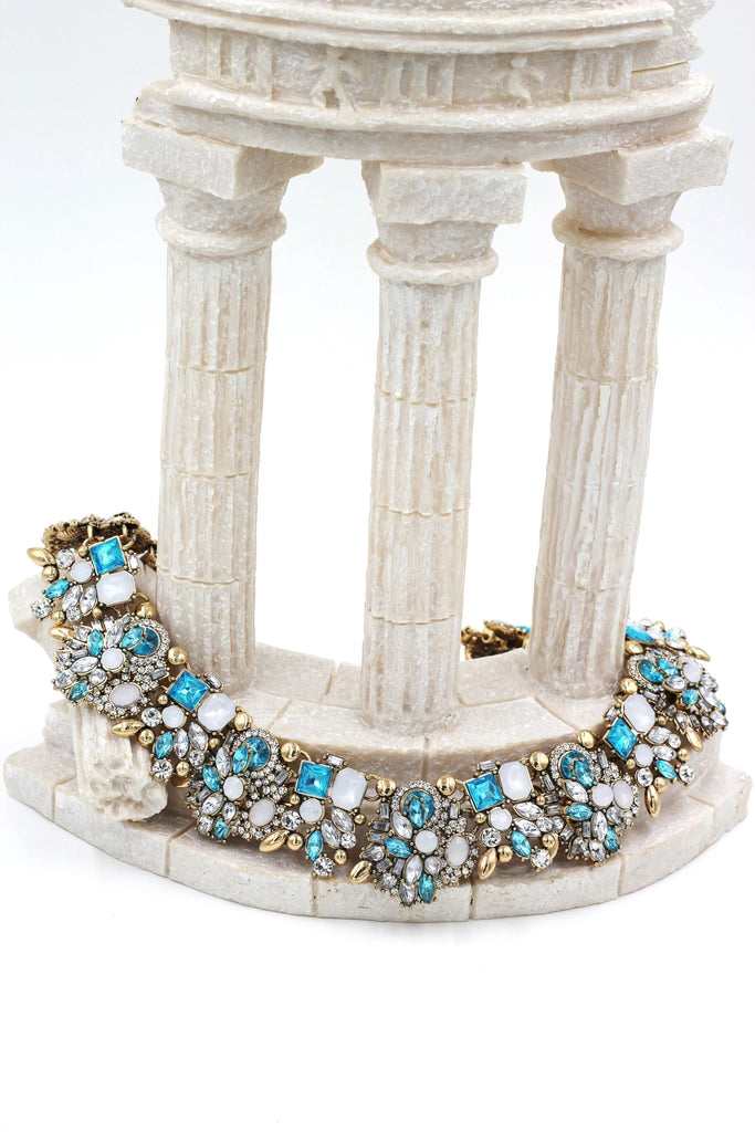 noble blue crystal flower necklace earring set