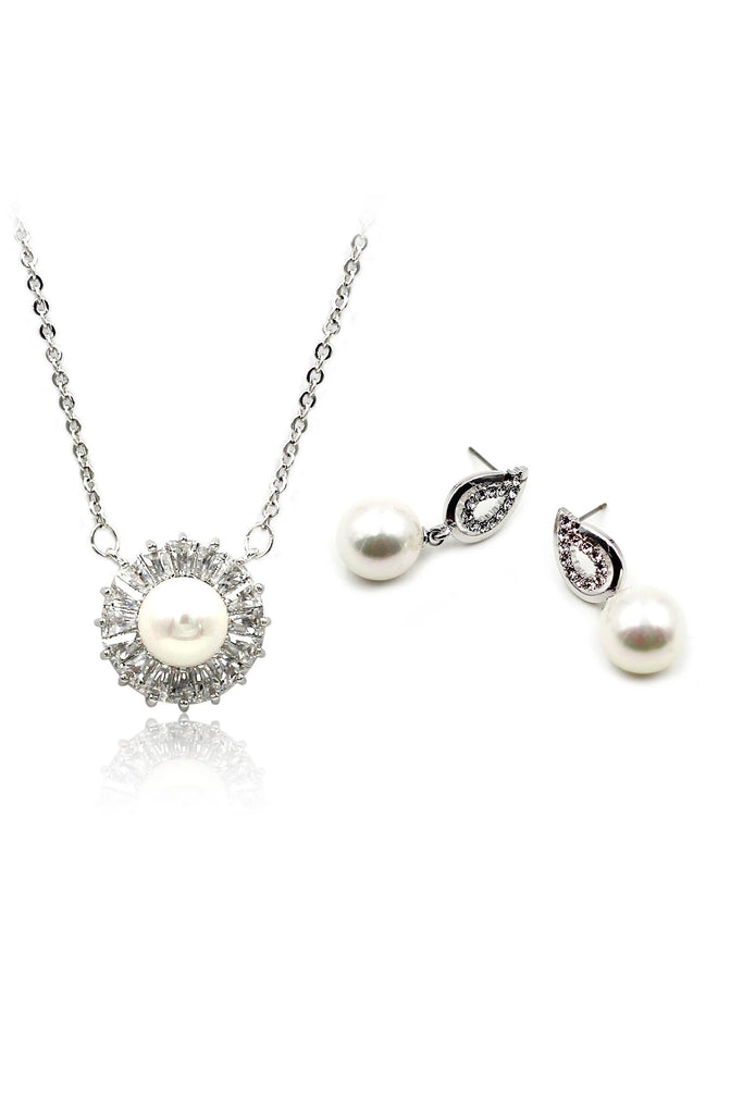 striped crystal pearl necklace earring set