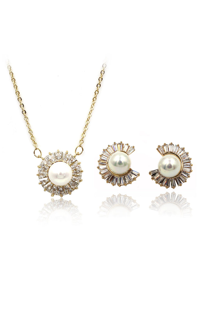 fashion wild crystal pearl earrings necklace set