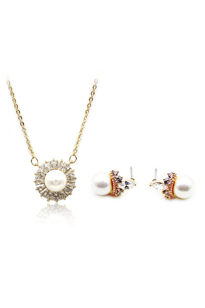 elegant pearl crystal earring necklace set