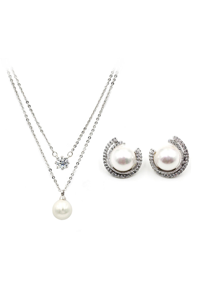 big round crystal pearl earring necklace set