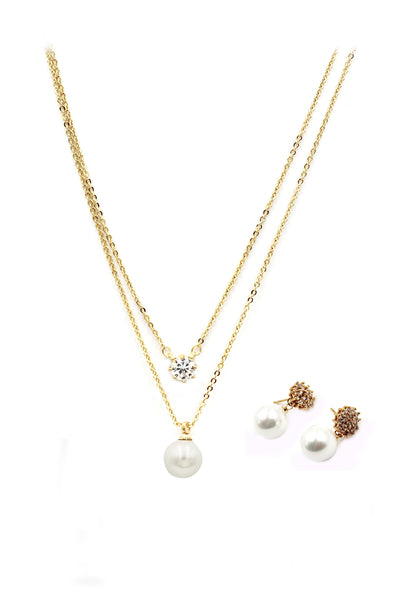 golden crystal pearl earrings necklace set