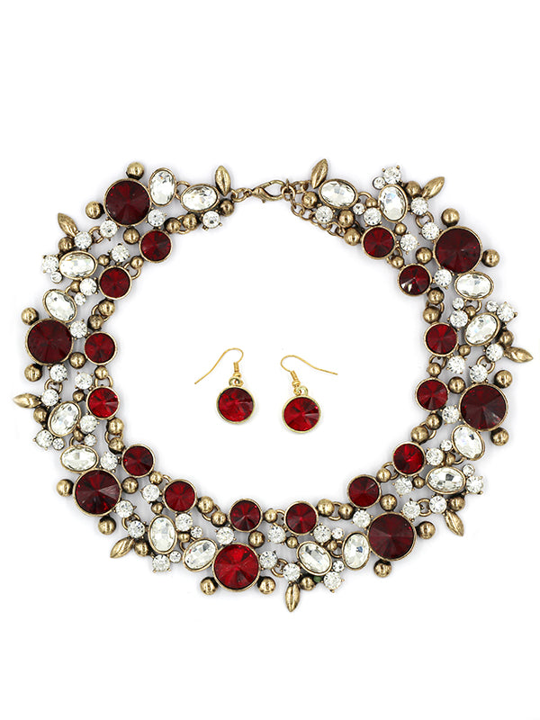 elegant full crystal necklace earrings set