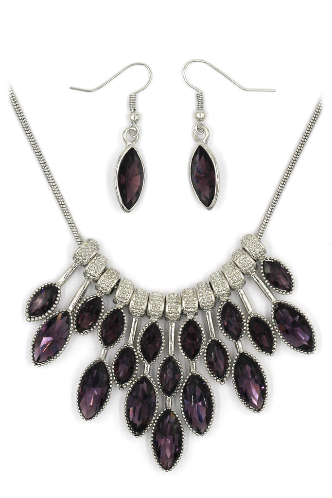 fashion colorful crystal necklace earrings silver sets