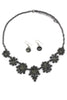 noble flower crystal necklace earrings black set