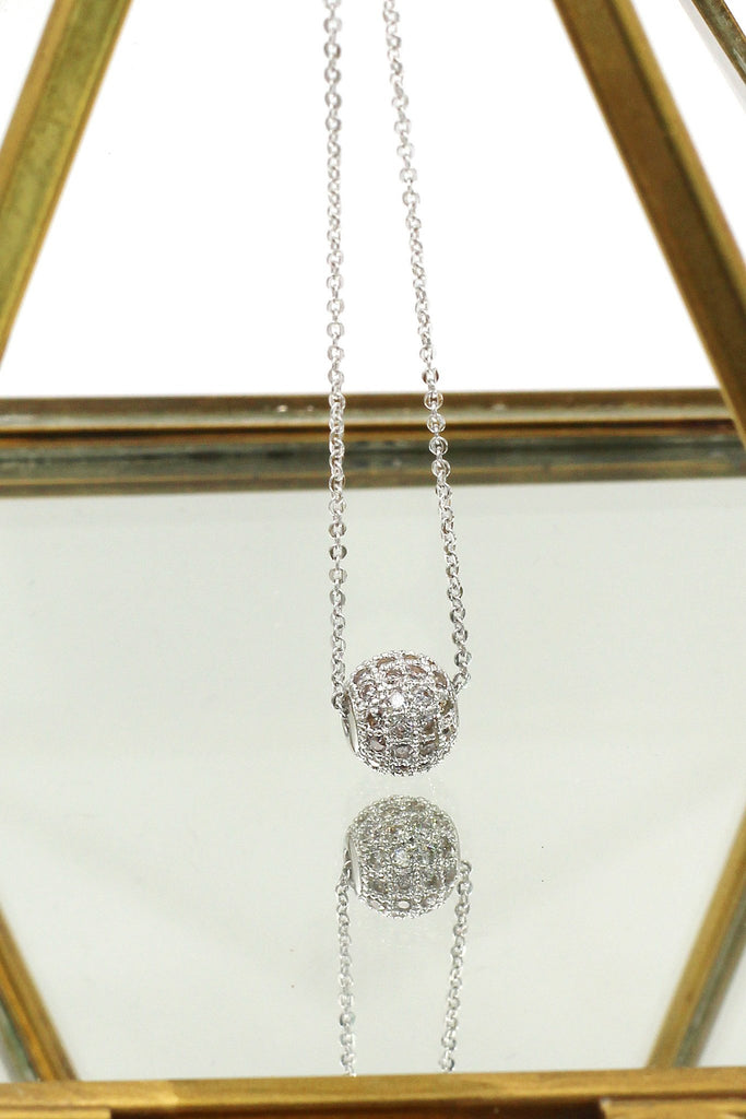 silver ball crystal necklace earrings set