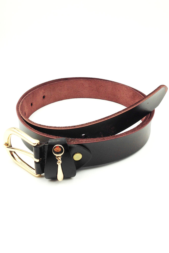 simple pendant gold buckle leather belt