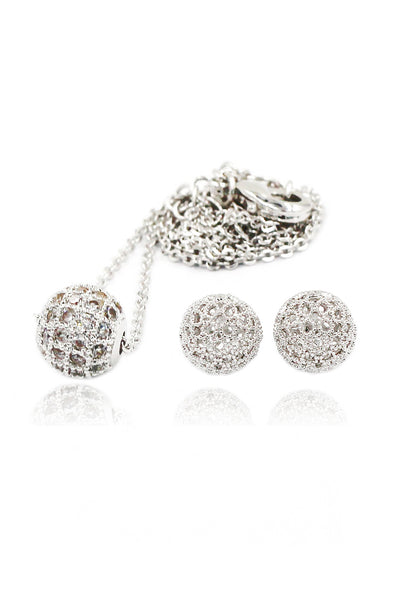 silver ball crystal necklace earrings set