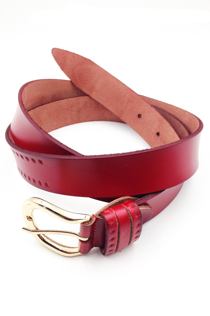 gold buckle mini stars red leather belts
