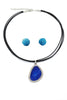 Fashion blue crystal original leather necklace set
