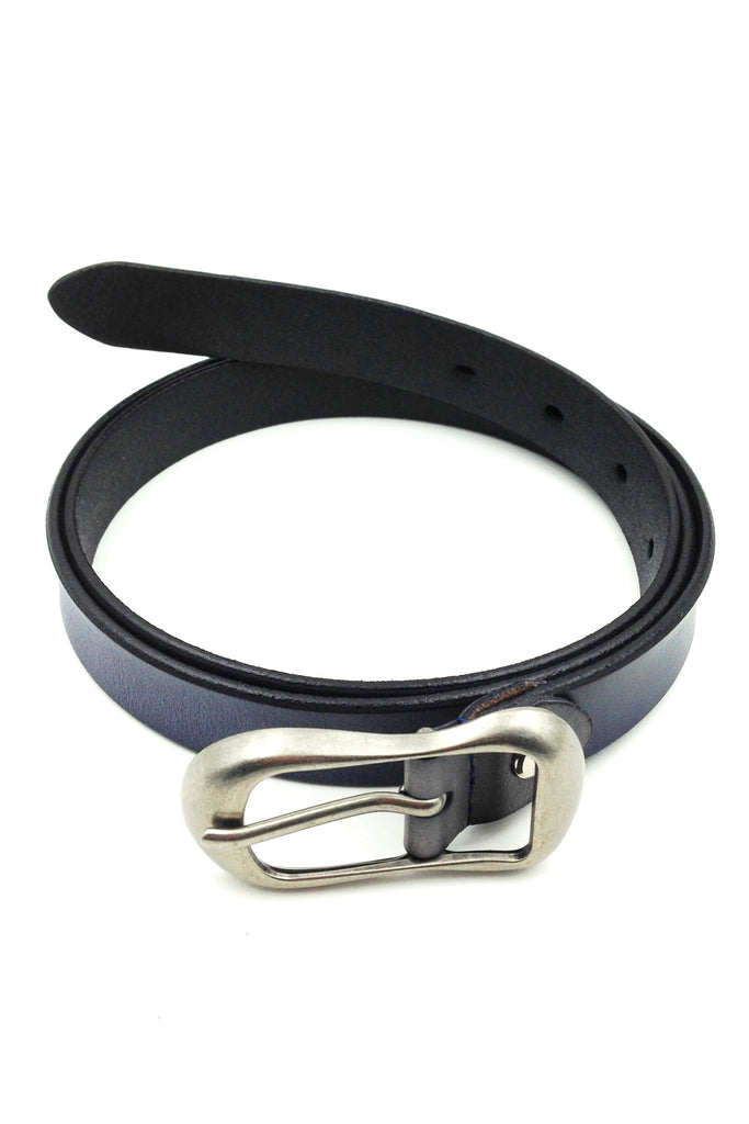 simple style silver gourd buckle blue leather belt