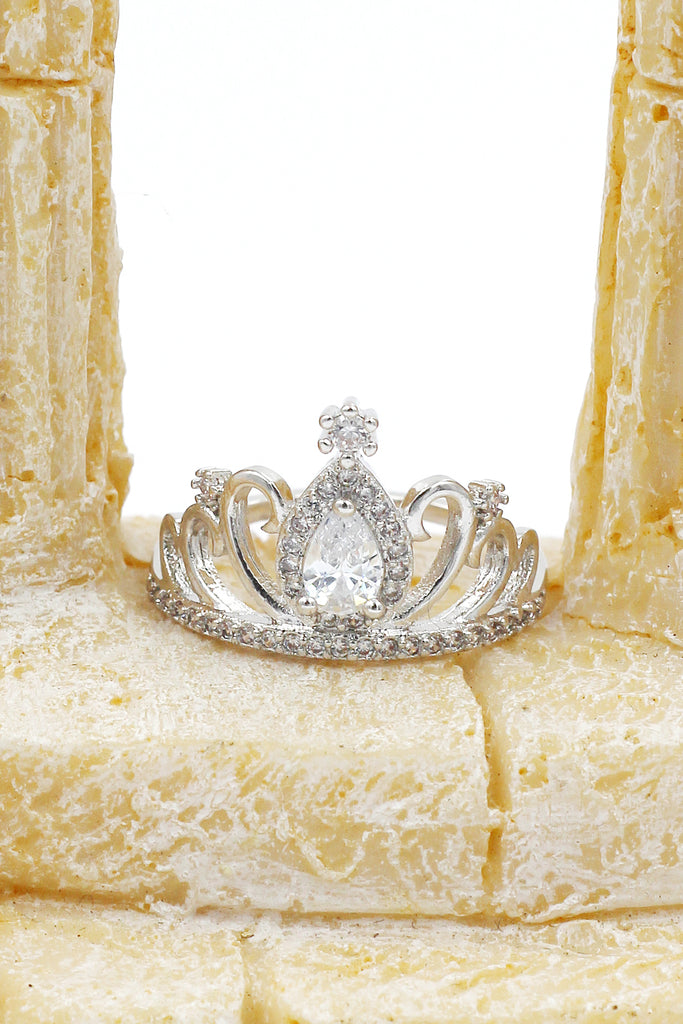 silver noble crown crystal ring