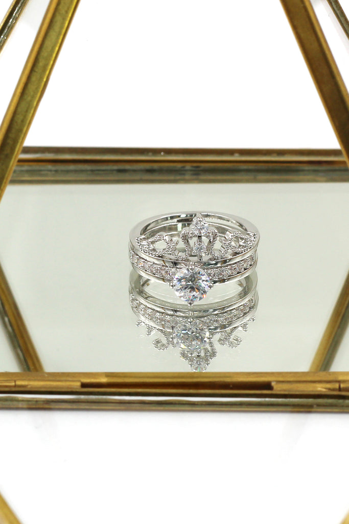 noble crystal crown silver ring