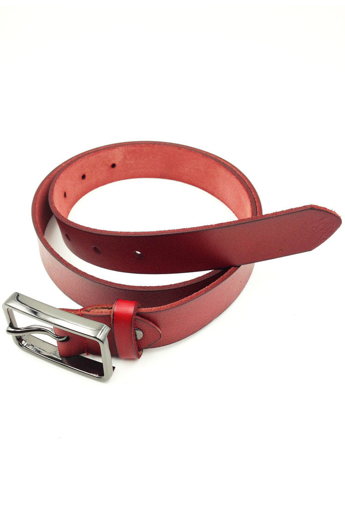 fashion silver square buckle red leather belt