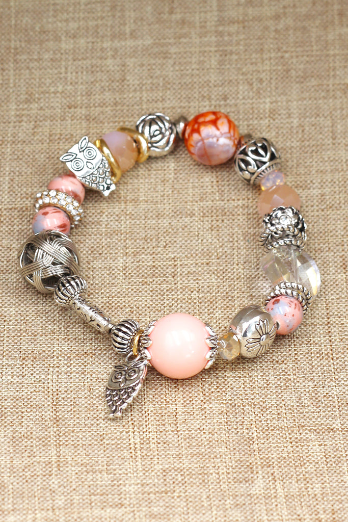 colorful bead silver little owl bracelet