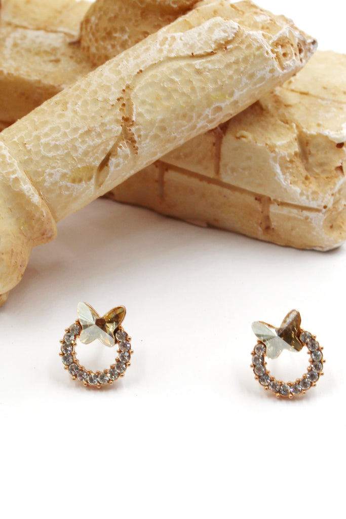 golden mini butterfly crystal earrings