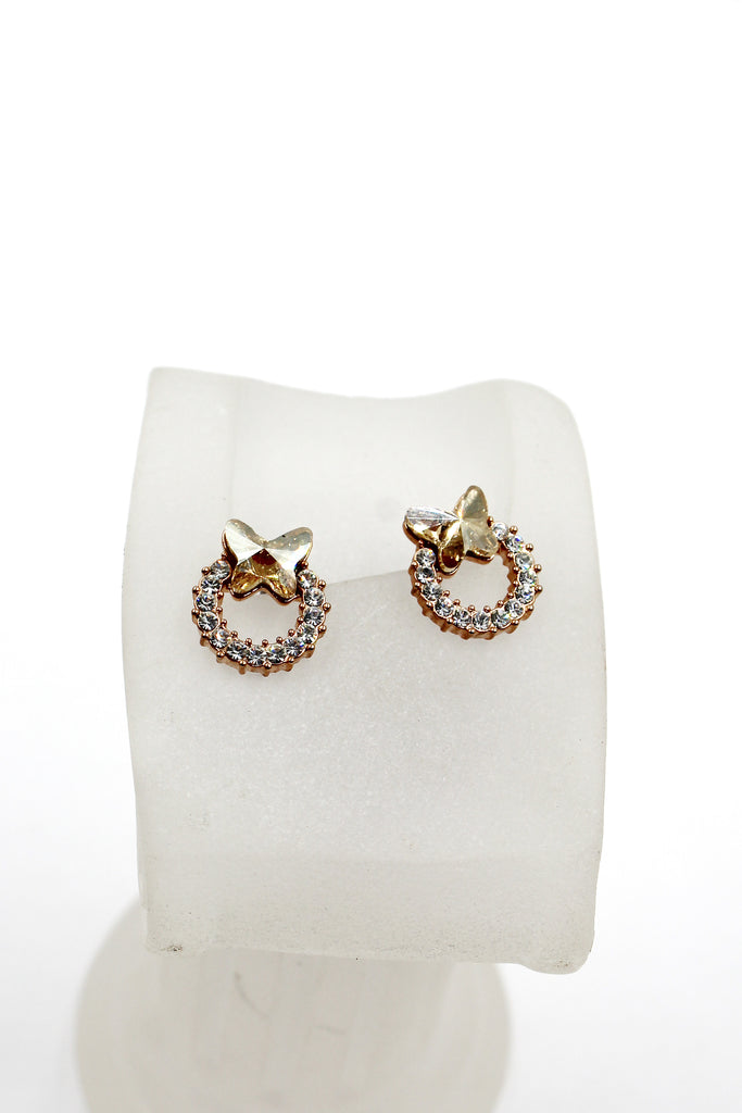 golden mini butterfly crystal earrings